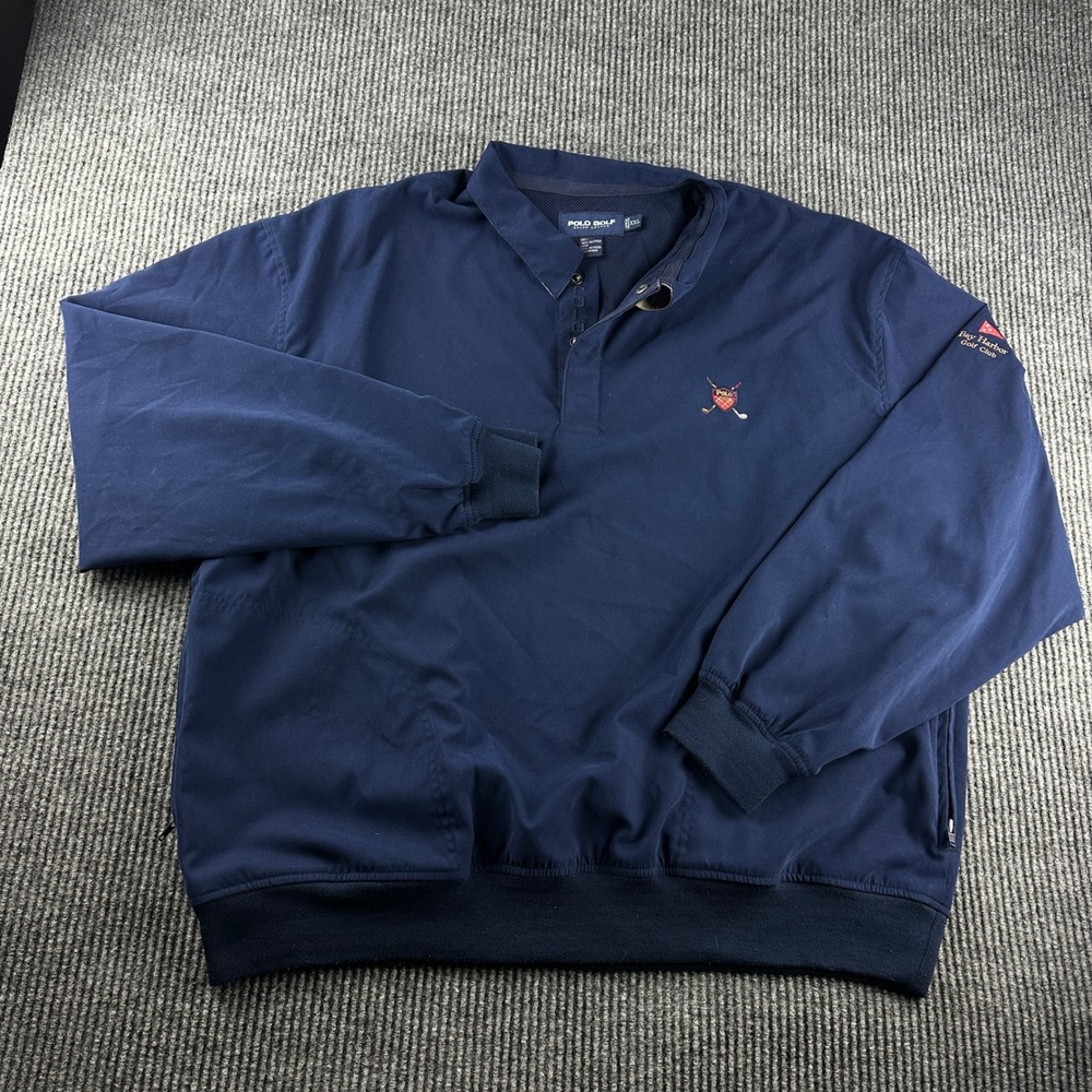 Polo Golf Ralph Lauren Mens XXL Navy Blue Windbreaker Bay Harbor Golf Club 2934